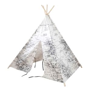 Tente tipi noir et blanc imprimé carte du monde  Sunny