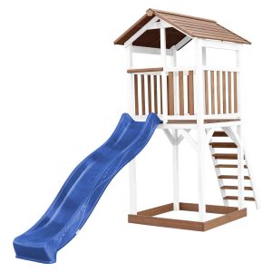 Tour de jeu en bois blanc et marron avec grand toboggan Beach Tower Axi