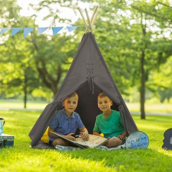 Tente tipi grise pour enfant bois FSC et coton Alba de Sunny